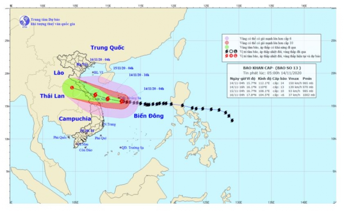  Bão số 13 có sức gió mạnh cấp 13-14, giật cấp 17.