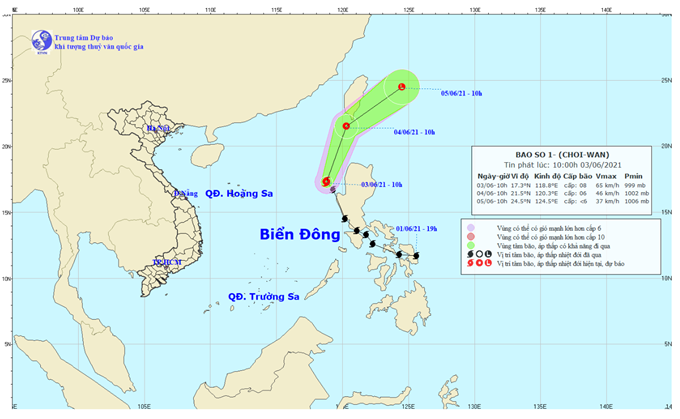  Dự báo hướng đi của bão Choi - Wan (Ảnh: Trung tâm dự báo khí tượng thủy văn Quốc gia)