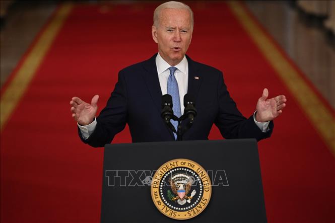  Tổng thống Joe Biden phát biểu tại cuộc họp báo ở Washington, DC, Mỹ. Ảnh: AFP/TTXVN