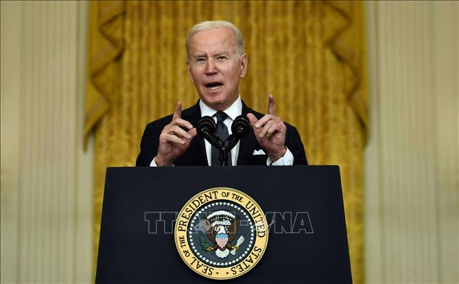  Tổng thống Mỹ Joe Biden phát biểu về căng thẳng giữa Nga và Ukraine, tại Nhà Trắng ở Washington DC., ngày 15/2/2022. Ảnh: AFP/TTXVN