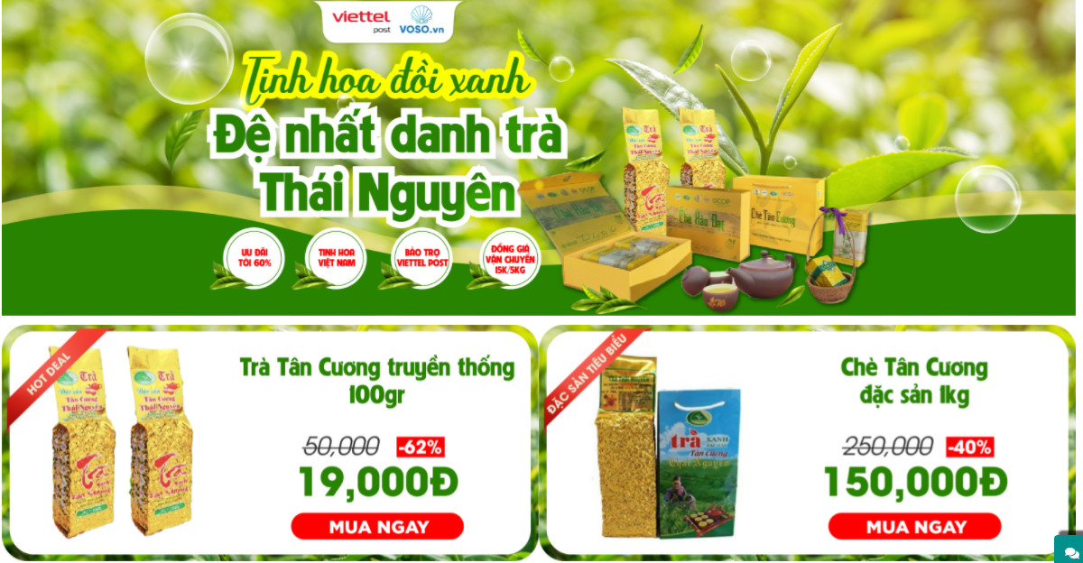  Sản phầm Chè Thái Nguyên được giới thiệu, bán trên sàn TMĐT Voso.vn.