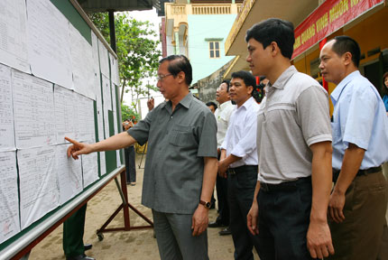  Đồng chí Nguyễn Đức Kiên kiểm tra công tác chuẩn bị bầu cử tại xã Tiên Hội, Đại Từ