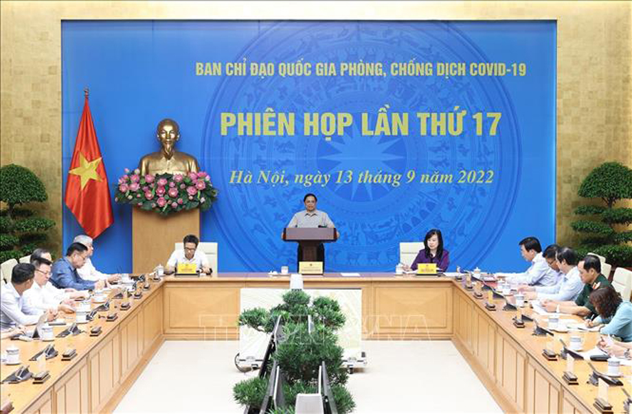  Thủ tướng Phạm Minh Chính chủ trì phiên họp lần thứ 17 Ban Chỉ đạo quốc gia phòng, chống dịch COVID-19. Ảnh: Dương Giang/TTXVN