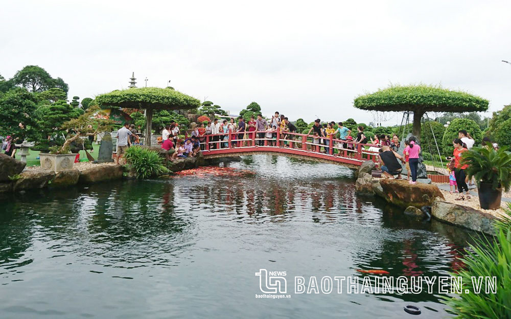  Tourists are visiting Dung Tan tourism area, Song Cong city.