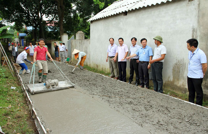   Người dân xóm Xuân Vinh, xã Trung Thành thi công tuyến đường bê tông nông thôn với chiều dài hơn 1km.