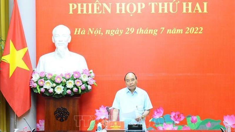  Chủ tịch nước Nguyễn Xuân Phúc phát biểu chỉ đạo tại Phiên họp. (Ảnh: TTXVN)