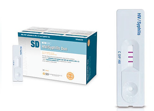  SD Bioline HIV/Syphilis Duo : Một loại test combo có thể đồng thời xét nghiệm được cả HIV và Giang mai được phân phối tại Việt Nam.