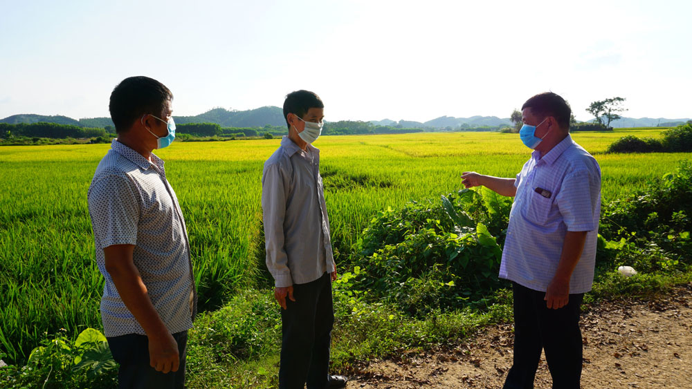  Ông Hoàng Văn Hòa (ngoài cùng bên phải) với người dân xóm Chí Son.