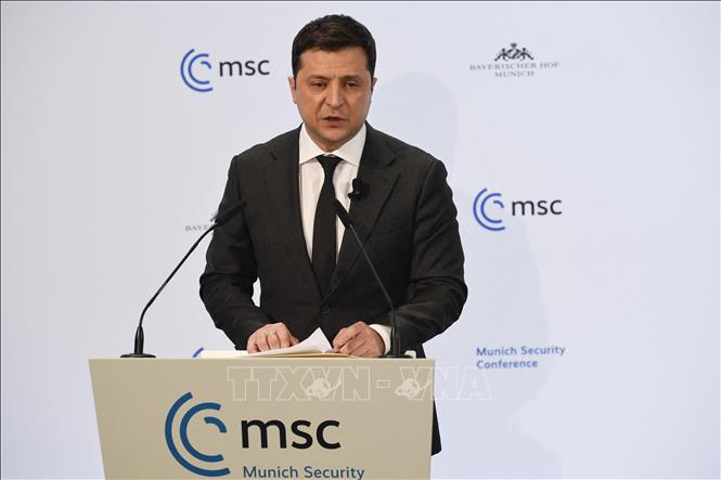  Tổng thống Ukraine Volodymyr Zelensky phát biểu tại Hội nghị An ninh Munich (MSC) ở Đức, ngày 19/2/2022. Ảnh: AFP/TTXVN